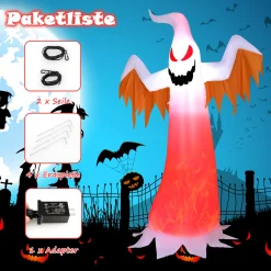 COSTWAY 180cm Aufblasbarer Geist Für Halloween, Selbstaufblasende Halloween-Dekoration Mit Roten LED-Lichtern, Schreckliche Dekogeis Für Hausgarten Rasen Garten Party -Kaufland Geschäft 03e14ba44235e22c2c96a5501a0ffac6