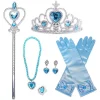 YisibaihTao Prinzessin Kostüme Zubehör, 8-teiliges Set Mädchen Dress Up Zubehör Mit 1 X Paar Elsa Handschuhe, 1 X Elsa Krone, 1 X Zauberstab, 1 X Halskette, 1 X Ring, 2 X Ohrring - (Blau)