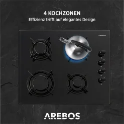 AREBOS Gaskochfeld 4 Flammen, Glaskeramik, Inkl. Topfträger & Zündsicherung, Autark, Geeignet Für Erdgas Oder Propangas, Gasherd -Kaufland Geschäft 0b7617b68509dced0c5edebeaaf9c7b6