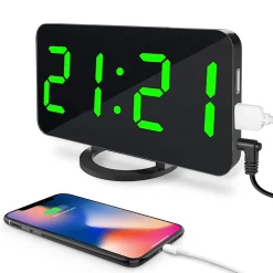 Jormftte Led Uhr, Wecker Digital, Uhr Leuchtet Im Dunkeln, Digitale Uhr Grosses Display, Wecker Ohne Ticken, 3-Stufen Helligkeitskontrolle, Mode Spiegel Aussehen, Dual-USB-Ladegerät-Anschluss Wecker