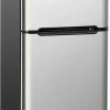 COSTWAY 90L Kühlschrank 64L Kühlteil 26 L Gefrierteil Kühl-Gefrier-Kombination Mit LED-Beleuchtung Mini Kühlschrank Grau