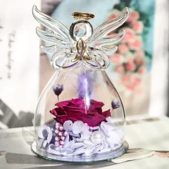 Stretoey Ewige Blume Lila Rose Engel Glasabdeckung Dekoration Ornament Für Valentinstag Muttertag Mother Geschenk
