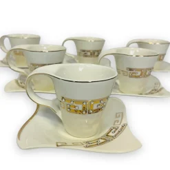 Bavary 12-teiliges Medusa Mäander Kaffeeservice Mit Goldschliff Kaffeetassen Für 6 Personen 6 Tassen + 6 Untertassen Weiß-Gold Genießen Servieren Kaffee