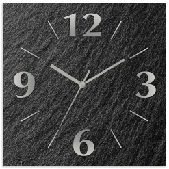 ARTland Wanduhr Auf Alu Quarzuhr - Silberne Zeiger Schieferoptik Größe: 30x30 Cm