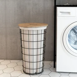 En.casa Wäschekorb ’Skive’ Mit Wäschesack 40 L Metall Schwarz