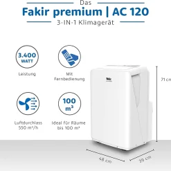 Fakir AC120 Klimagerät, Max. Raumgröße: 100 M³, 12.000 BTU/h -Kaufland Geschäft 2539514f8c61f3e40c1d59fd134fe46d