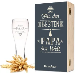 Gravurzeile Leonardo Weizenglas Mit Gravur - Bester Papa Der Welt - Geschenk Für Papa Ideal Als Vatertagsgeschenk 0,5l Bierglas Weizenbierglas Als Geburtstagsgeschenk Für Männer Als Geschenkset