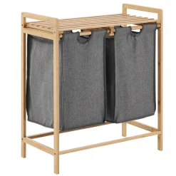 ACAZA Wäschekorb Mit 2 Fächern, Wäschesortierer Mit Ausziehbaren Wäschesäcken - Stoff / Bambus - Grau