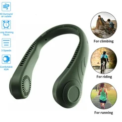 Zodight Tragbarer Mini Fan Nackenbügel Klingenloser Hängender Halsventilator Lazy Neck Hanging Cooler USB Wiederaufladbar USB, Grün