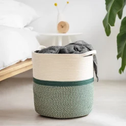 Navaris Flechtkorb Zur Aufbewahrung Aus Baumwolle - Wäschekorb Geflochten - Seil Korb Rund Für Wäsche Kissen Decken Spielzeug - Waschbar Per Hand