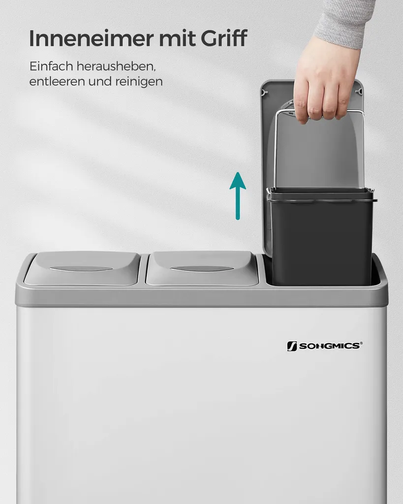 SONGMICS Mülleimer für die Küche, 3 x 8 Liter, Abfalleimer aus Metall, 3-in-1 Treteimer, Mülltrennung, Mülltrennsystem, mit 15 Müllsäcken, einfach zu reinigen, Stahl, weiß-grau LTB24WT SONGMICS Mülleimer Für Die Küche, 3 X 8 Liter, Abfalleimer Aus Metall, 3-in-1 Treteimer, Mülltrennung, Mülltrennsystem, Mit 15 Müllsäcken, Einfach Zu Reinigen, Stahl, Weiß-grau LTB24WT -Kaufland Geschäft 450ffab8a6642b13b8b48999393dc88f