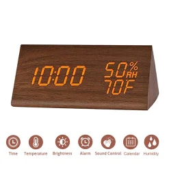LOZAYI Wecker Digitaler LED Wecker Uhr Holz,mit Sprachsteuerung/Datum/Temperatur Und Luftfeuchtigkeit, Braun