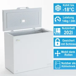 TroniTechnik Gefriertruhe Kühltruhe Kühlfach 210L Abschließbar Mit Korb Und Schloss
