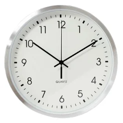 B&S Wanduhr Analog Quartz Ø 25 Cm Ziffernblatt Zahlen Aluminium Silber Rund