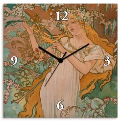 ARTland Wanduhr Auf Leinwand Funkuhr - Schwarzer Zeiger Jahreszeiten: Frühling. 1896. Größe: 30x30 Cm