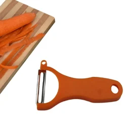 BAYLI Sparschäler Für Obst Und Gemüse | Gemüseschäler Farbe Orange | Obstschäler Mit Edelstahl Klinge | Universalschäler - Kartoffelschäler 13,4cm X 6,8cm