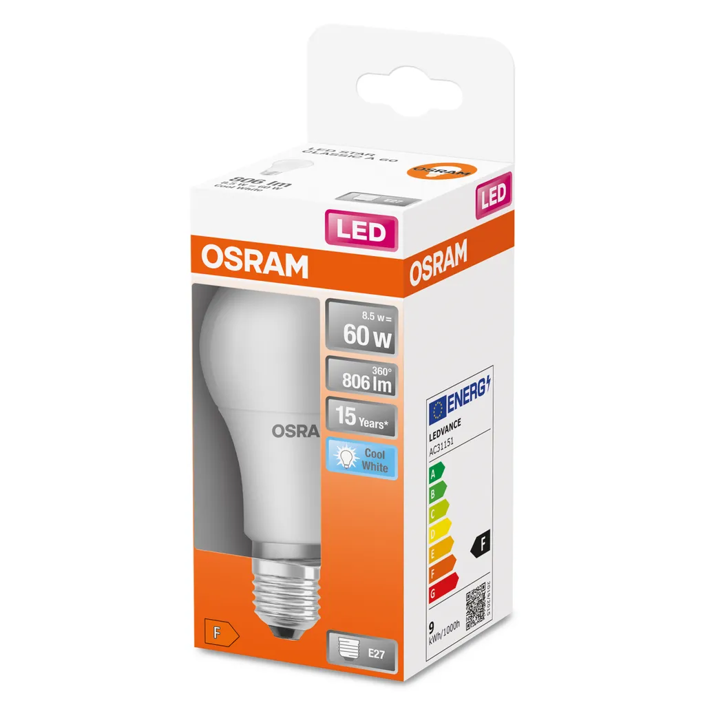 OSRAM Standard mattierte LED-Lampe mit Kühlkörper - 8,5 W äquivalent 60 W E27 - Kühlweiß OSRAM Standard Mattierte LED-Lampe Mit Kühlkörper - 8,5 W äquivalent 60 W E27 - Kühlweiß -Kaufland Geschäft 61fac8fc70e11a429fdcb7a2a0ee385b