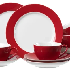 Flirt By R Und B Flirt Kaffeeservice Doppio 18-teilig Mit Rotem Rand, Porzellan