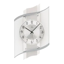 AMS 5516 Wanduhr Funk Funkwanduhr Analog Silbern Mit Glas Modern