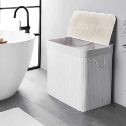 WohnDirect Wäschekorb Aus Bambus BAMBOO Weiß 150 L B-61cm X H-61cm X T-40cm