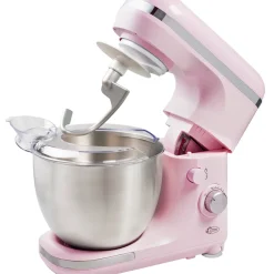 Bestron 4-in-1 Küchenmaschine, 7 Geschwindigkeitsstufen, Inkl. Schneebesen, Knethaken Und Rührarm, Mit Spritzschutz & 2,5 Liter Rührschüssel, 1000W, Farbe: Rosa