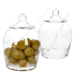 MamboCat 2x Oliven Glas Oliver + Deckel & Löffel Topf Pott Oliven-Dose Aufbewahrungsglas