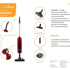 Omega CONTUR BASIC, Stielstaubsauger ETA143690006, 800 Watt, Superleicht - Nur 3 Kg, Mit Beutel, Leichtlaufdüse, Polsterdüse, Fugendüse -Kaufland Geschäft 7652ade9ed6a2db7b71147291e7afedf