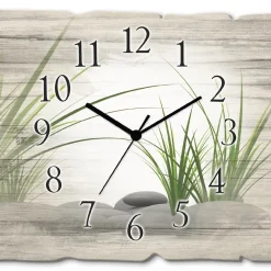 ARTland Holz Wanduhr Funkuhr - Schwarzer Zeiger 3D Steine Größe: 40x30 Cm
