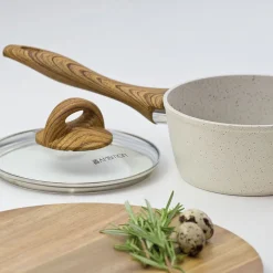 Ambition Nature Topf Mit Deckel 16cm 1200 Ml Aluminium Mehrschichtboden Braun Ecru Pfluon Cookmark (PTFE) Induktionsgeeignet