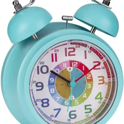 ONVAYA® Kinderwecker Analog | Türkis | Lernuhr Für Kinder | Retro Wecker Ohne Ticken | Lernwecker Mit Licht & Musik | Quarzwecker | Glockenwecker | Kinderuhr Spielzeug Für Jungen & Mädchen