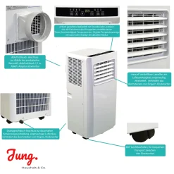 JUNG AIR TV05 Mobiles Klimagerät Mit Fernbedienung + Abluft-Schlauch - 3,2 KW/11000 BTU - STROMSPAREND, GERÄUSCHARM -100m³ Raum Kühlung, Klimaanlage Mobil Leise, Weiß -Kaufland Geschäft 839b43a065a3c0c90bd6558fe1c5ed3c