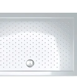 Doporro Duschtasse Duschwanne Lucia04 70x120x4 Flach Aus Acryl Weiß Mit Anti-Rutsch Profil Und DIN-Anschlüssen Für Bodenebene Montage Geeignet