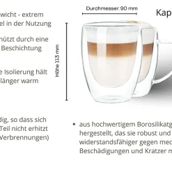 Wessper Doppelwandig Kaffeegläser Mit Henkel, 6 Stück X 350 Ml, Großes Hitzebeständiges Doppelwandglas, Thermogläser, Kaffeegläser Temperaturbeständig Mokkatassen, Teegläser, Latte Machiatto Gläser -Kaufland Geschäft 8fe5429f6daa911b119e8ce4e2a2db61