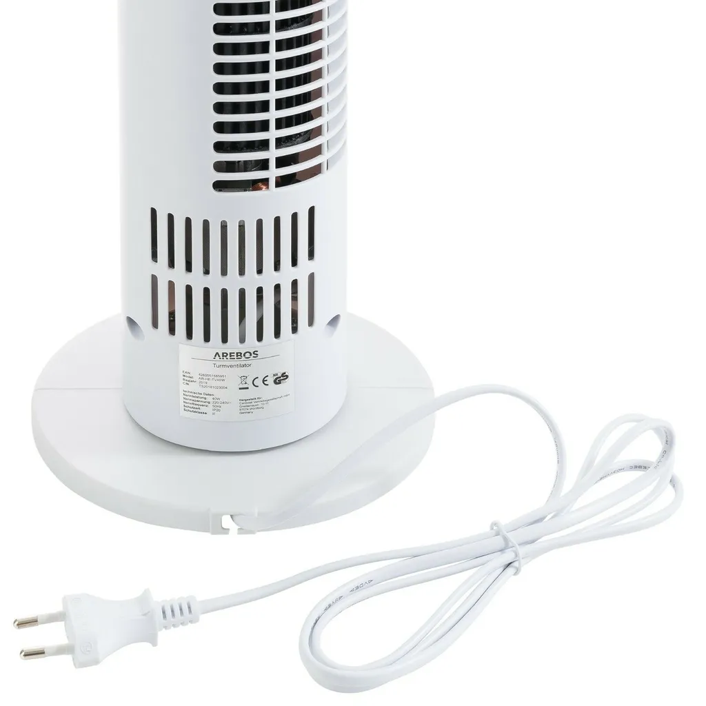 AREBOS Turmventilator mit Timer, 40 Watt, 75°-Oszillation, Ventilator mit 3 Geschwindigkeitsstufen, , Weiß AREBOS Turmventilator Mit Timer, 40 Watt, 75°-Oszillation, Ventilator Mit 3 Geschwindigkeitsstufen, , Weiß -Kaufland Geschäft 95c613fa48cd71d3b8242148b15dd853