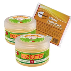 Renuwell Holz-Butter 2 X 250 Ml + Möbel Poliertuch 4 Stück Spar-Set