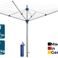 BLOME Wäschespinne Standard Medium Plus - Inkl. Bodenhülse Mit Deckel, Wäscheschirm Mit 60m Wäscheleine, Hochwertig & Stabil, Germany