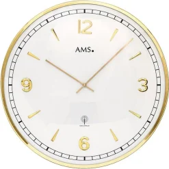 AMS 5609 Wanduhr Funk Funkwanduhr Analog Golden Rund