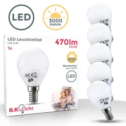 B.K.Licht 5er SET LED Leuchtmittel E14 Energiespar-Lampe Lampen 5 Watt Glüh-Birne Warmweiß
