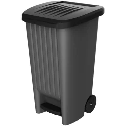 EDA PLASTIQUE Mülleimer Outdoor 90 L Anthrazit/schwarz Mit Pedal Und Rädern