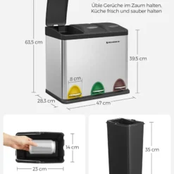 SONGMICS Mülleimer 24L, Edelstahl Abfalleimer Mit Inneneimer 3 X 8L 3-in-1Treteimer Trennsysteme LTB24L -Kaufland Geschäft ae15c8f232f8eab06528865d3ecbde7c