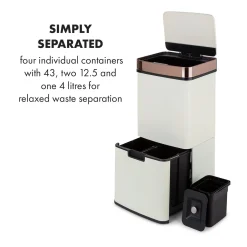 Klarstein Royal Trash Rose Gold Sensor-Mülleimer ,72 Liter Volumen In 4 Behältern ,Restmüll & Recycling-Abfälle: 43 & 2 X 12,5 Liter Eimer Mit Deckel: 4 Liter ,automatisches Öffnen Und Schließen ,SoftClose Lid ,Müllbeutelhalterung ,Korpus Aus Edelstahl ,unempfindlich Gegenüber Fingerabdrücken ,roségold -Kaufland Geschäft ae36f93d6c706e011ad3578113979f46