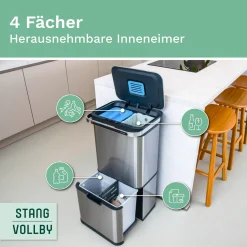 Stangvollby HALDEN Sensor Mülleimer - 60L - 4 Fächer - Edelstahl - Luftfilter - Abfallbehälter - Abfalleimer - Abfalltrennung Mülleimer -Kaufland Geschäft ae5c9c9935ac42850b170cb81ea8567b