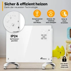 TRESKO® Elektroheizung Weiß 2000W Inkl. WiFi & APP Glaskonvektor Konvektor Wand Heizung Glas Heizkörper Bad -Kaufland Geschäft b31fc6eb71db06ea75ff1fc49affa7b2