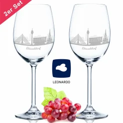 Gravurzeile Leonardo Weinglas Mit Gravur - Düsseldorf Geschenk Im 2er Set - Weingeschenk - Souvenir Andenken & Mitbringsel - Geburtstagsgeschenk Für Sie & Ihn