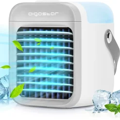 Aigostar Ice Cube - Luftkühler, Luftkühler Mini Klimaanlage Mit 300 ML Wassertank, Mini Klimagerät Mit 3 Stufen & 7 Stimmungslichtern- Mobiles Klimagerät Für Schlafzimmer, Baby, Büro,im Freien