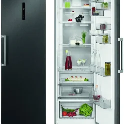 AEG RKB738E5MB Freistehender Kühlschrank / 1860 Mm / / 380 L / CustomFlex - Flexibles Türablagesystem / Null-Grad-Schublade / Farbe: Black Stainless Steel, Seiten Dunklegrau