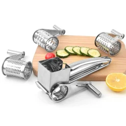 Jesunfuzhu Trommelreibe Edelstahl Gemüse Käseschneider Manuelle Dreh Käsereiben Mit 3 Ersatzköpfen Kurbel 20*11*8.8cm