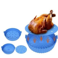 Stretoey 2er/set Silikon Heißluftfritteuse Korb, Backform + Isolations Pad, Küchenzubehör, Blau