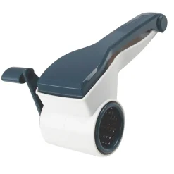 Fackelmann Trommelreibe Easyprepare, Hochwertige Küchenreibe Mit 3 Verschiedenen Einsätzen Für Scheiben, Feine Und Grobe Raspel, Ergonomischer Griff (Farbe: Weiß / Blau-Grau), 1x 4 Teile