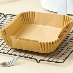 Jefety 100 Stück Heißluftfritteuse Ausgekleidet Mit Fritteusenunterlage Papier Einweg-Backpapier Dampfgarer Papierunterlage Braun